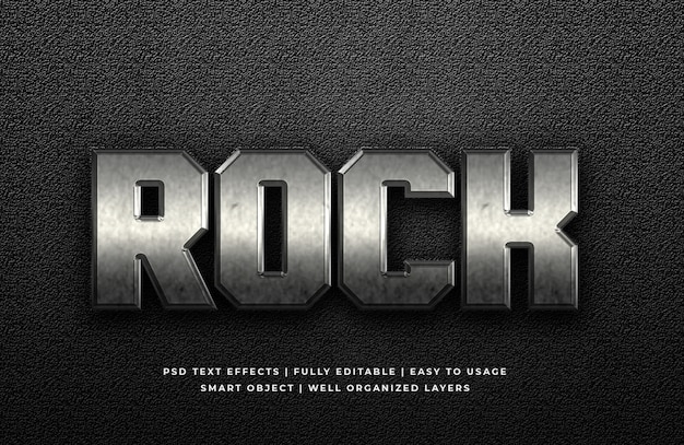 Rock metal efecto de estilo de texto 3d