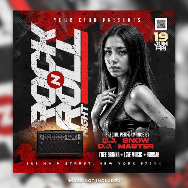 Rock n Roll Música Evento Instagram Post PSD (em inglês)