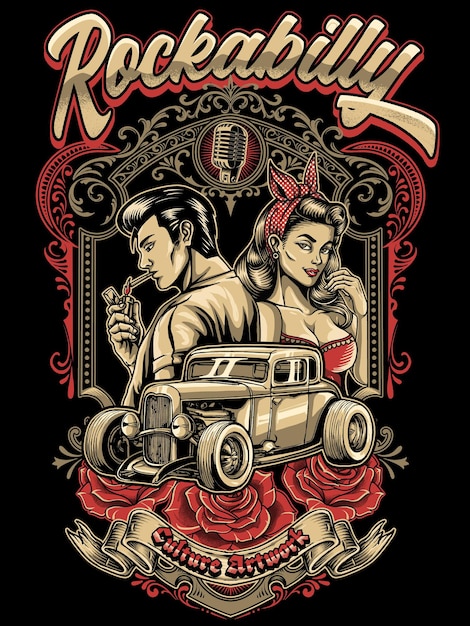 Rockabilly-Retro-Paar mit Hot Rod-Auto