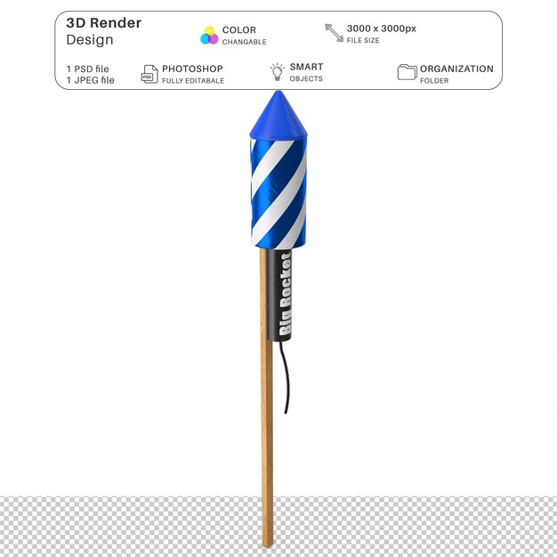 Rocket de botella modelado en 3D archivo PSD crackers Diwali realistas