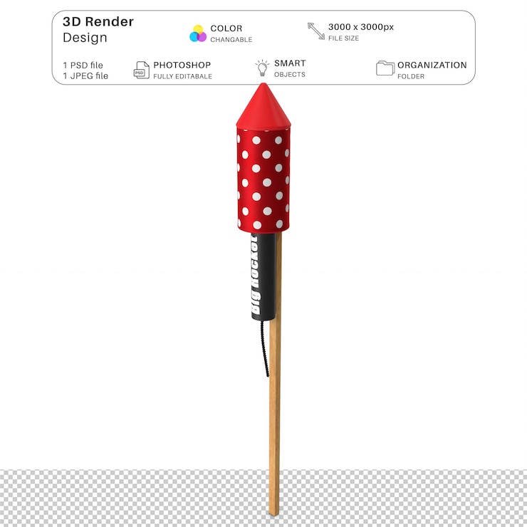 PSD rocket de botella modelado en 3d archivo psd crackers diwali realistas