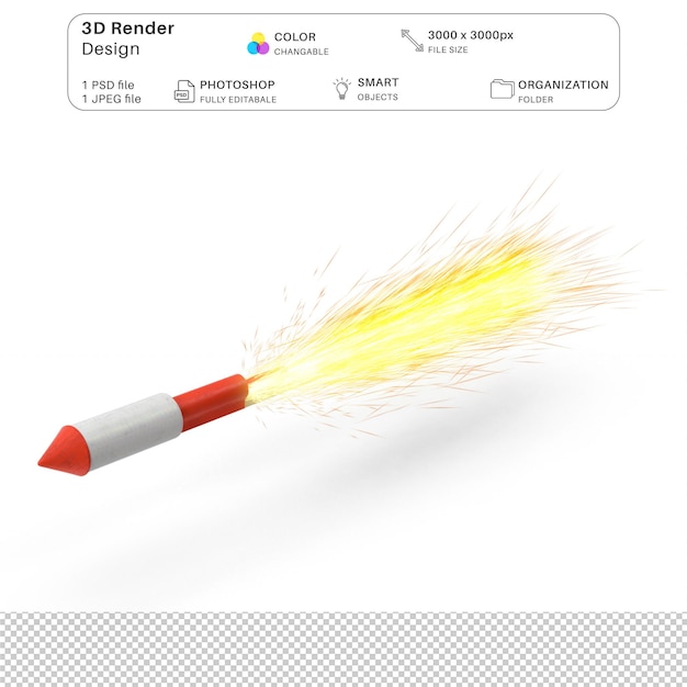 Rocket de botella modelado en 3D archivo PSD crackers Diwali realistas