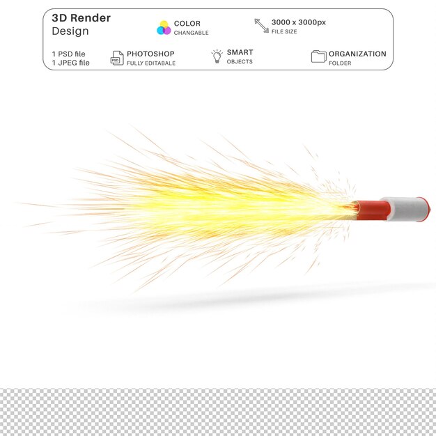 Rocket de botella modelado en 3D archivo PSD crackers Diwali realistas