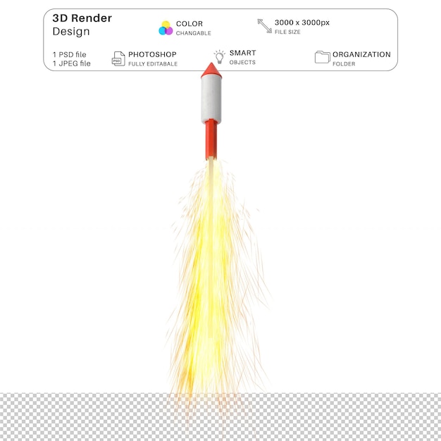 PSD rocket de botella modelado en 3d archivo psd crackers diwali realistas