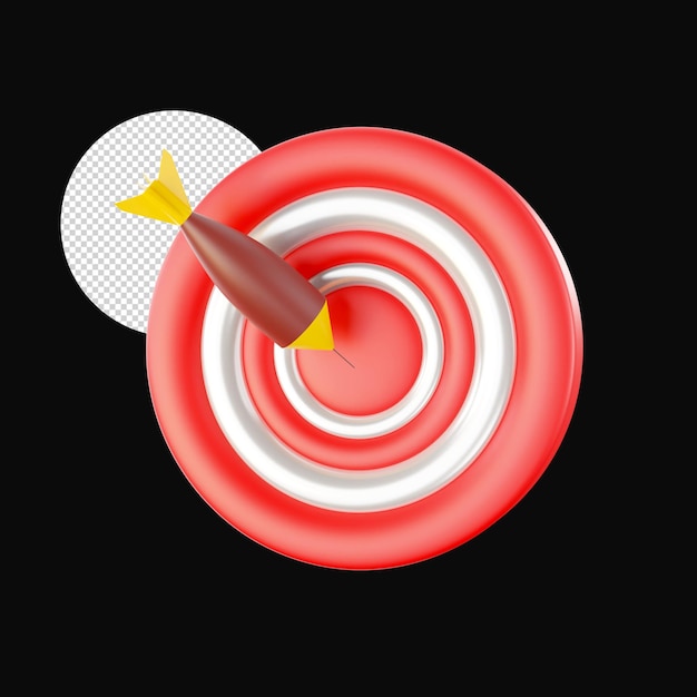 PSD rocket dart hit center point ilustração 3d contra fundo preto