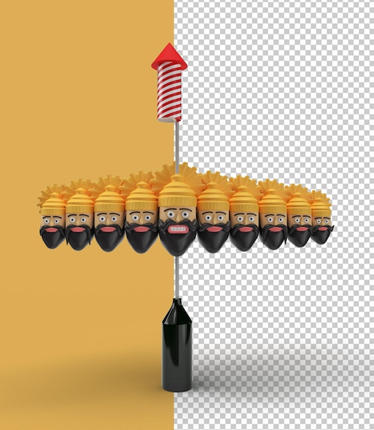 Rocket Firecrackers in einem Topf mit Ravana Ten Heads transparente Psd-Datei.