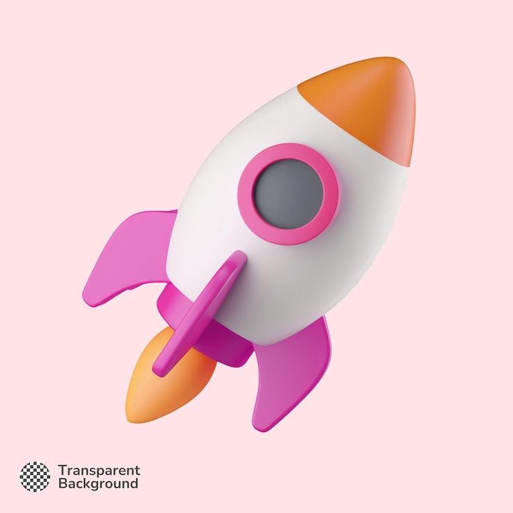 PSD rocket de juguete 3d con aletas rosadas