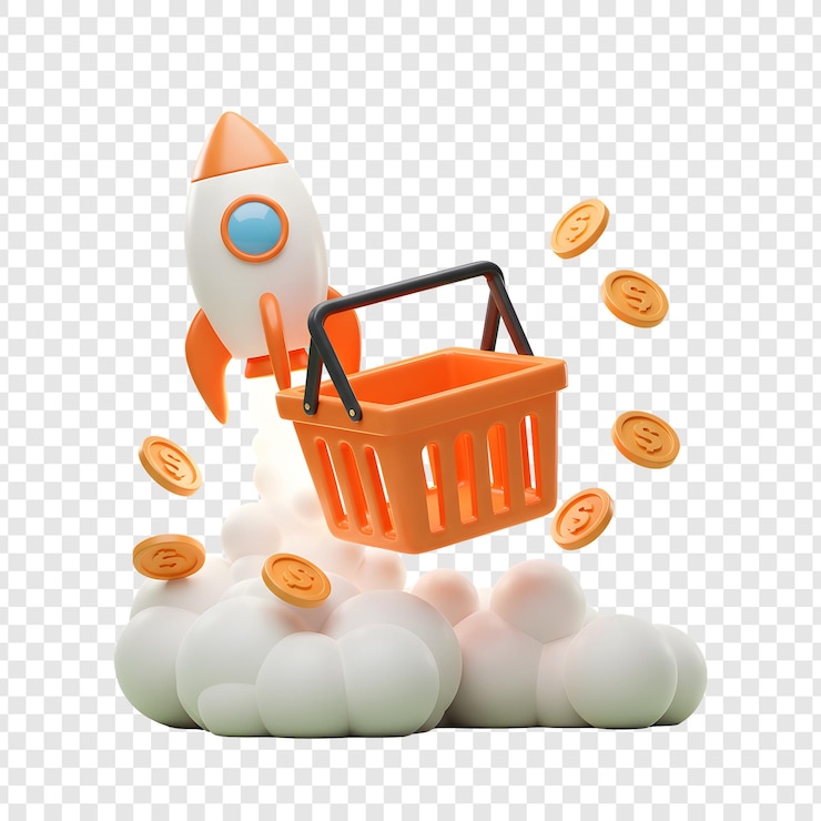 PSD rocket de panier d'achat en ligne avec des pièces
