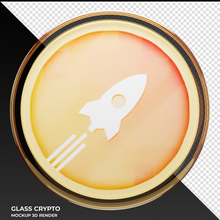 PSD rocket pool rpl glass crypto coin ilustración 3d
