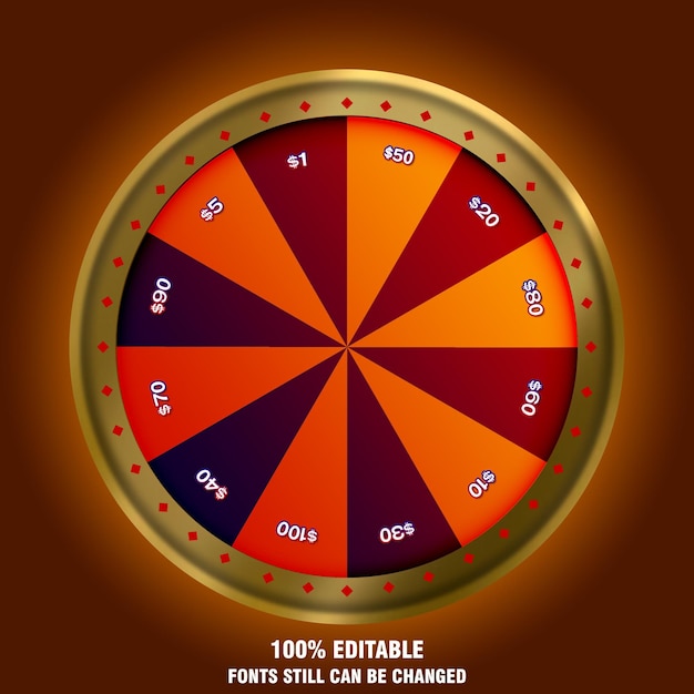PSD roda da fortuna para jogo de loteria ou chance de cassino de ganhar prêmio na cor da roleta da sorte