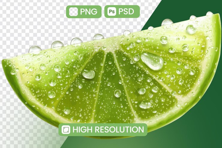 PSD la rodaja de cal muestra frescura con gotas de agua y refresco de cítricos