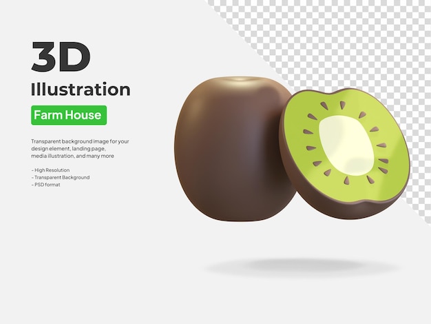 Rodaja de kiwi icono 3d render illusration