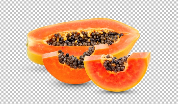 Rodajas de papaya aisladas en capa alfa