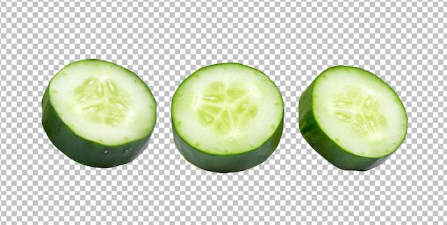 Rodajas de pepino fresco aisladas en la capa alfa