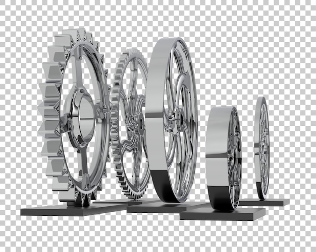 PSD rodas dentadas isoladas na ilustração de renderização 3d de fundo transparente
