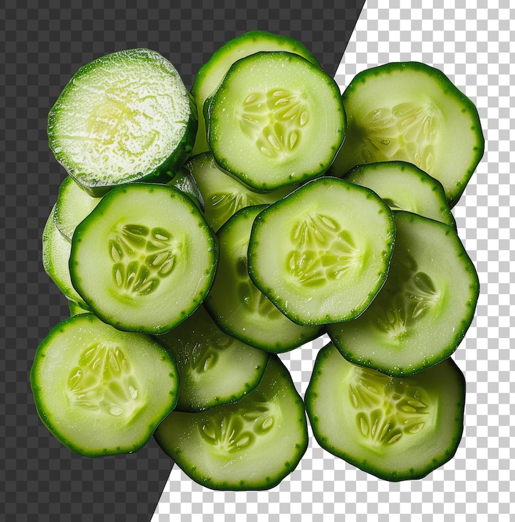 PSD rodas de pepino recién cortadas cortadas de stock png