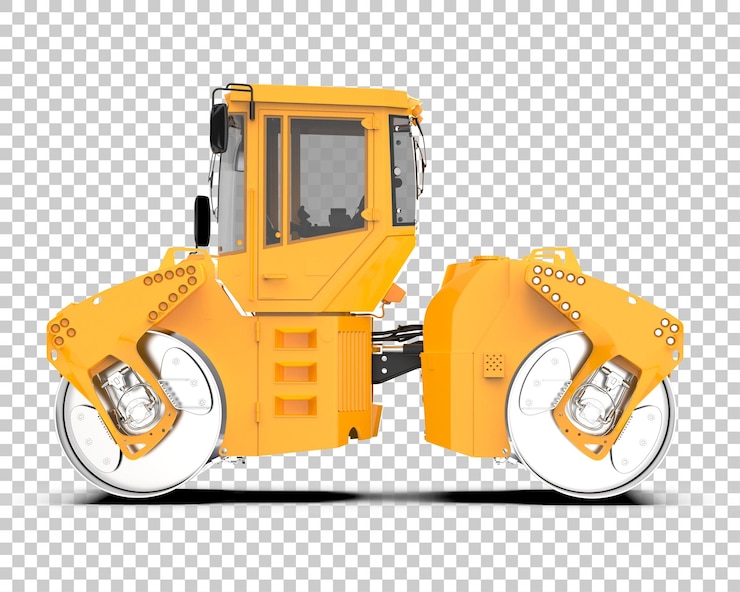 PSD rodillo de camino articulado aislado sobre fondo transparente ilustración de renderizado 3d