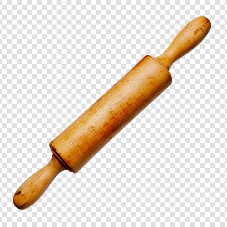 Un rodillo de madera en un fondo transparente