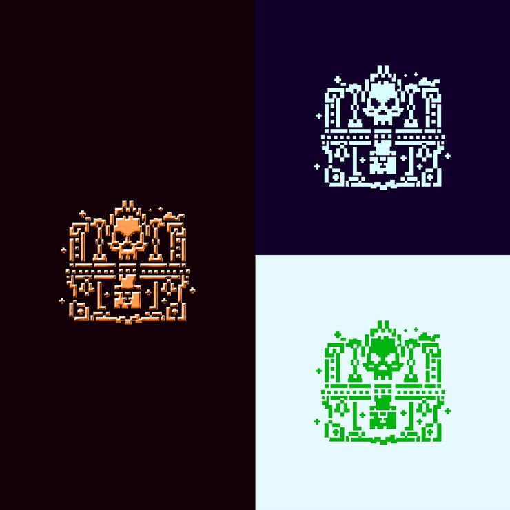 PSD roguelike game award logo con una mazmorra y un tesoro ches diseños vectoriales creativos y únicos