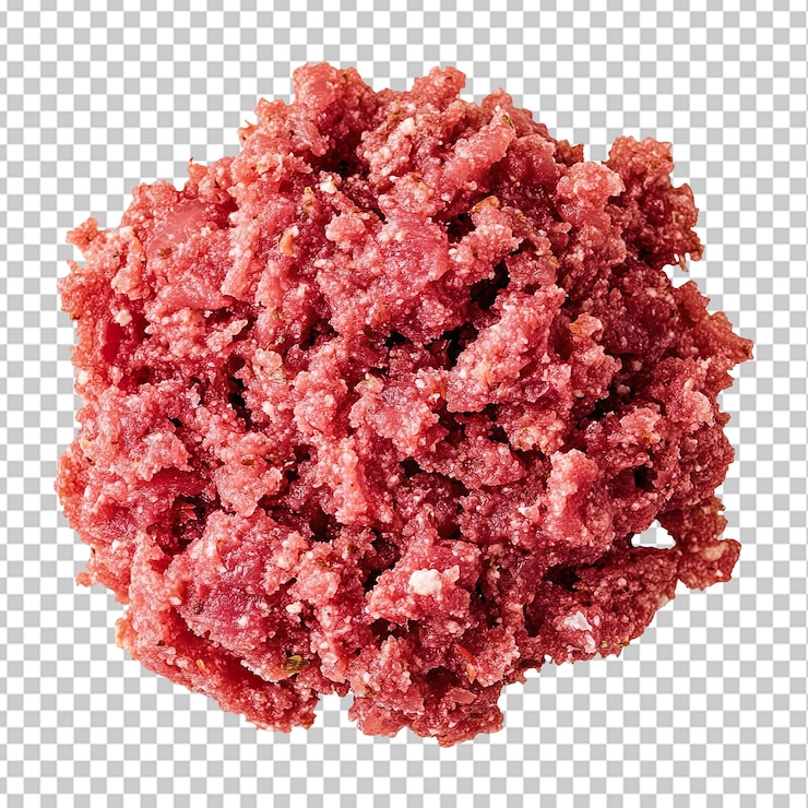 PSD rohes, gehacktes fleisch, isoliert auf durchsichtigem hintergrund