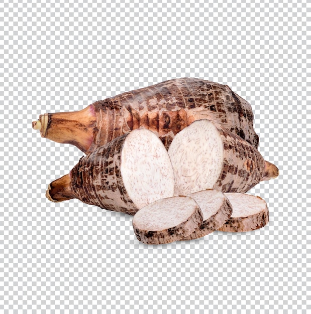 Rohes Taro und in Scheiben geschnittene isolierte Premium PSD