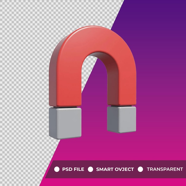 un rojo icono de atracción magnética de vista lateral icono de vista lateral ilustración de renderización 3D transparente