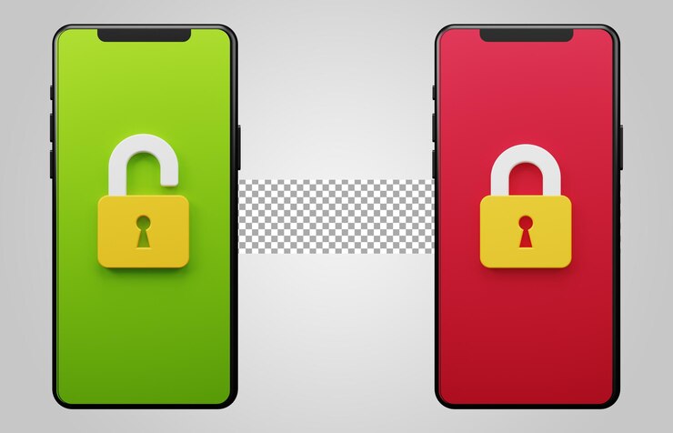 PSD rojo verde bloqueado y desbloqueado aislado sobre fondo transparente 3d render