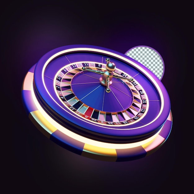 Roleta roxa, composição 3d do chip casino poker, elemento de design,