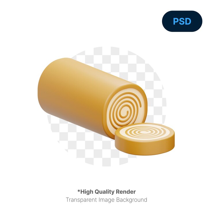 PSD roll cake 3d render ilustración psd premium