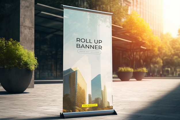 Roll up banner en una calle de la ciudad