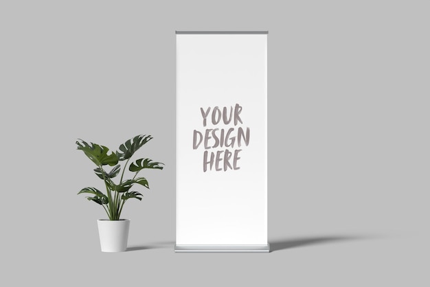 Roll-up-Banner-Mockup mit Pflanze