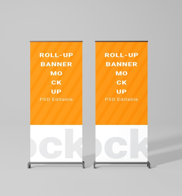Roll-up banner mockup with orange and white design
