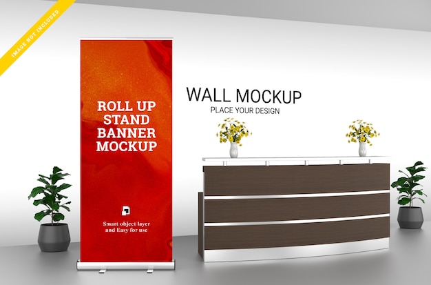 Roll Up Banner Stand Et Wall Mockup à La Réception