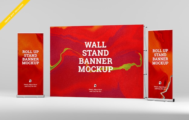 Roll up banner und wall stand banner mockup.