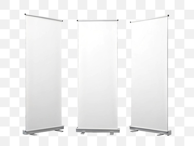 Roll-Up-Banners, die auf durchsichtigem Hintergrund isoliert sind