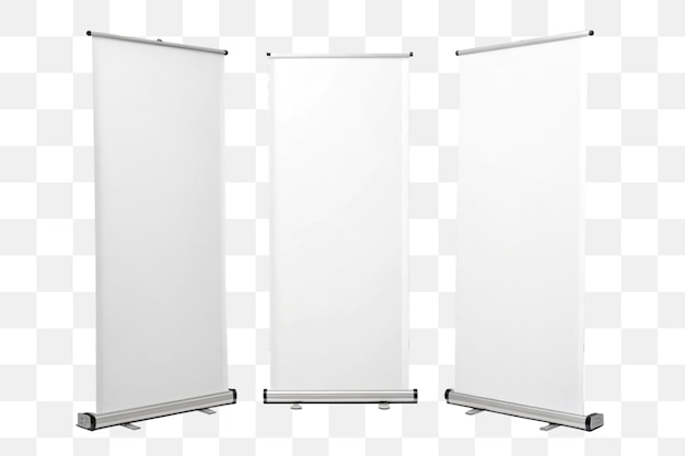 Roll-Up-Banners, die auf durchsichtigem Hintergrund isoliert sind