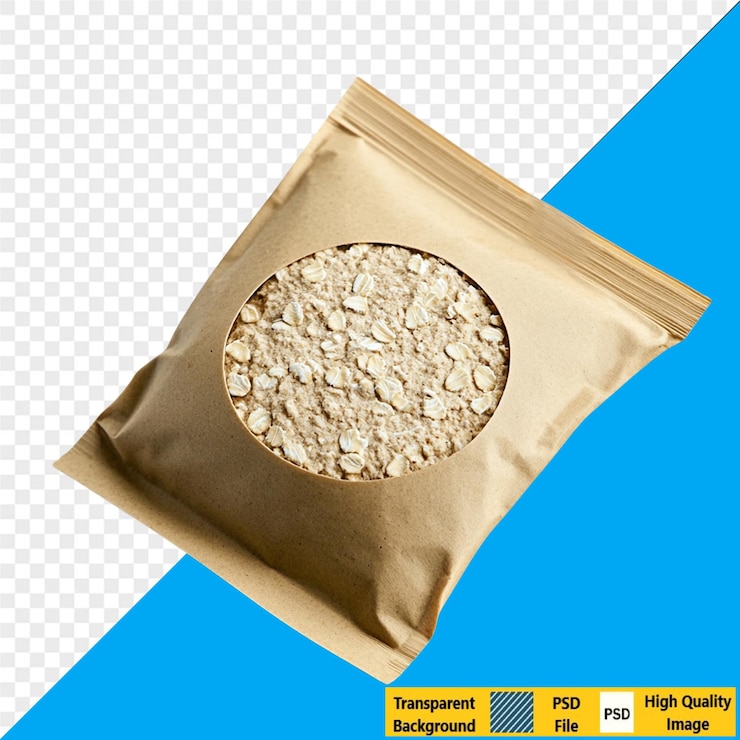 PSD rolled oats in a paper bag