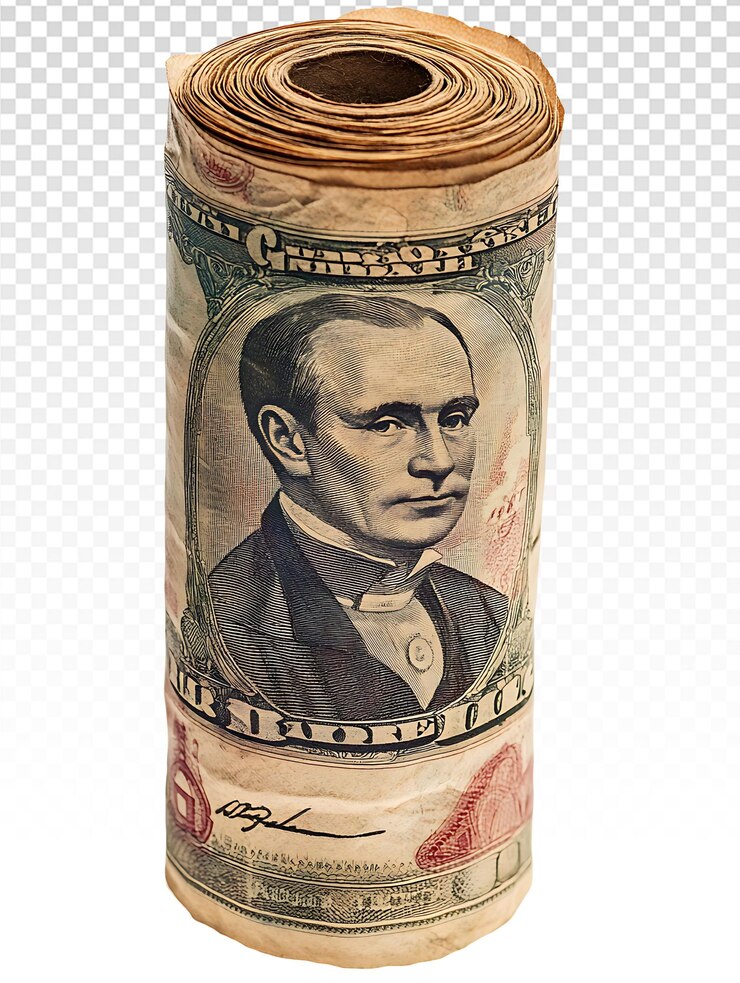 PSD rollen russischer banknoten auf weißem hintergrund