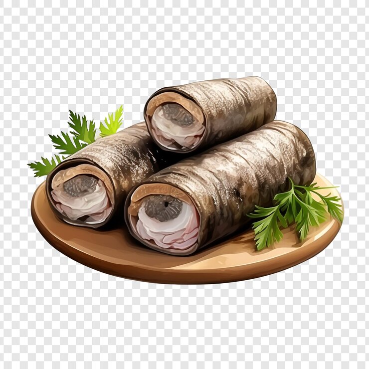 PSD rollmops rollos de arenque en escabeche aislados sobre fondo transparente