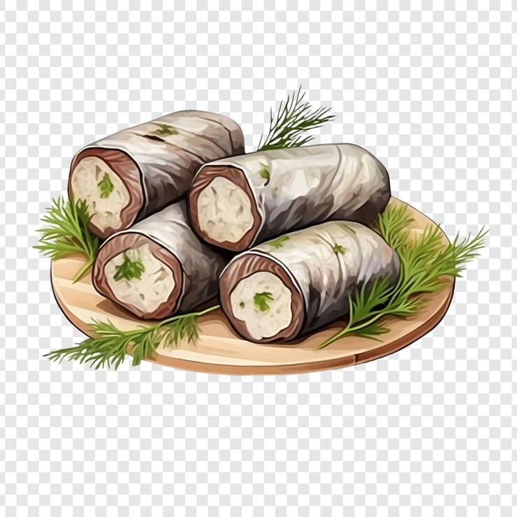PSD rollmops rollos de arenque en escabeche aislados sobre fondo transparente