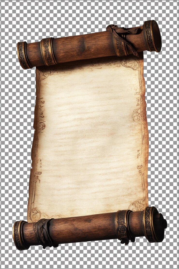 Rollo Manuscrito antiguo que representa el conocimiento y la sabiduría históricos hiperrealista aislado