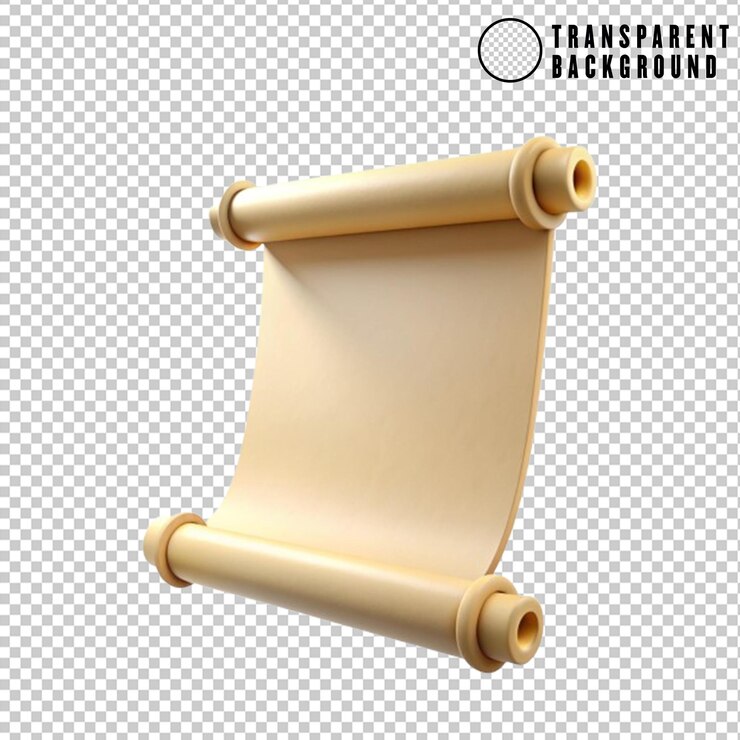 PSD rollo de papel beige en varillas de madera aisladas sobre un fondo transparente