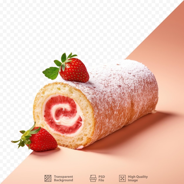 PSD un rollo de pastel de fresa con la imagen de una fresa.