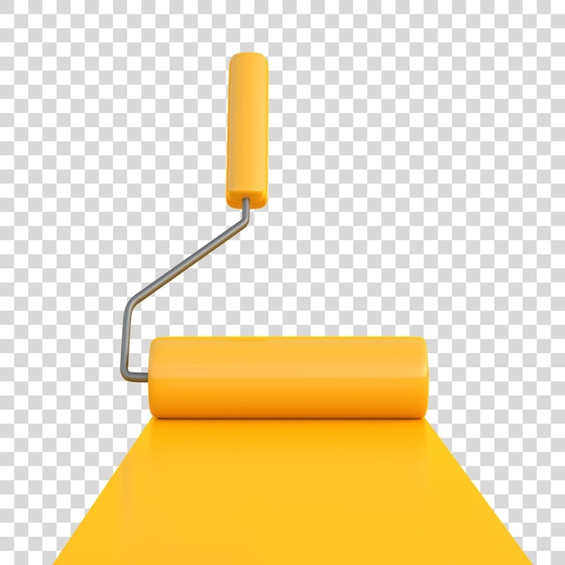 Rollo de pintura amarillo con rastro de color aislado en un fondo blanco ilustración de renderización 3d