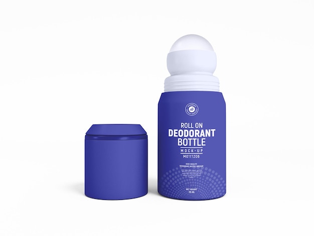 Rollo de plástico mate en maqueta de empaque de botella de desodorante