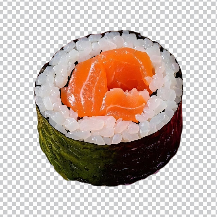 PSD un rollo de sushi fresco con salmón aislado sobre un fondo transparente