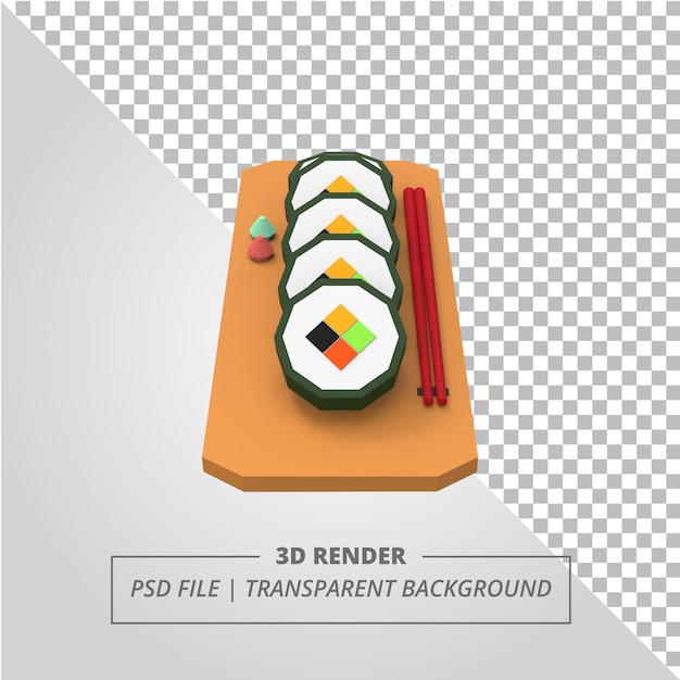 PSD rollo de sushi de poly bajo render 3d