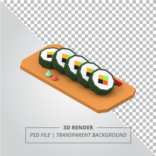 PSD rollo de sushi de poly bajo render 3d