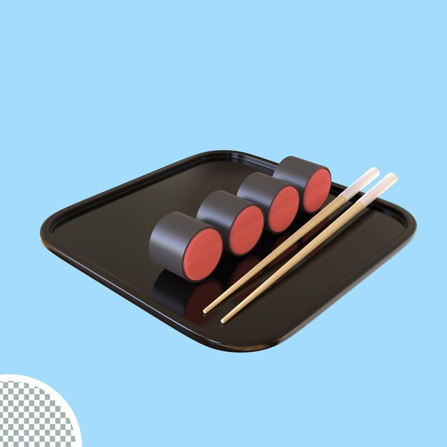 PSD rollo de sushi con salmón y palillos 3d renderizado realista ilustración aislada