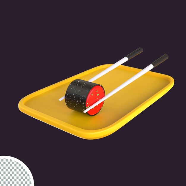 PSD rollo de sushi con salmón y palillos 3d renderizado realista ilustración aislada